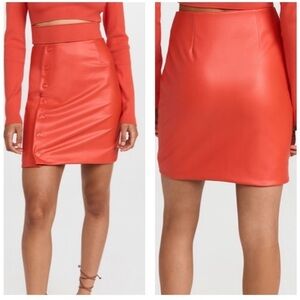 Sally LAPOINTE NWT 4 Poppy Red Orange‎ Faux Leather Snap Front Mini Skirt